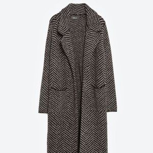 Zara Dark Grey Herringbone Knitted Coat